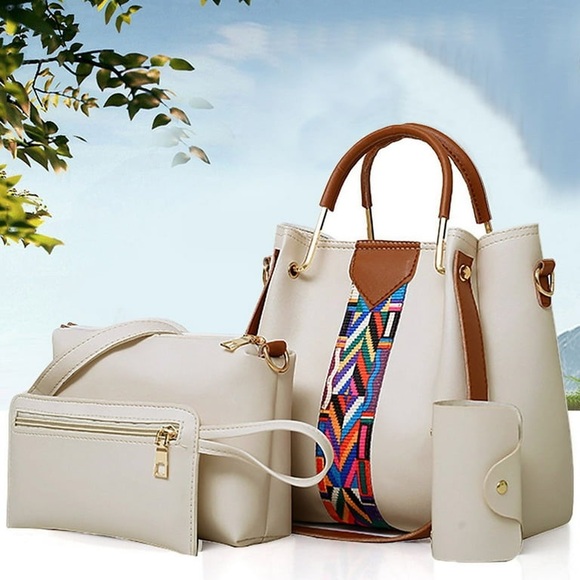 Handbags - White 4 Pc Handbag Set